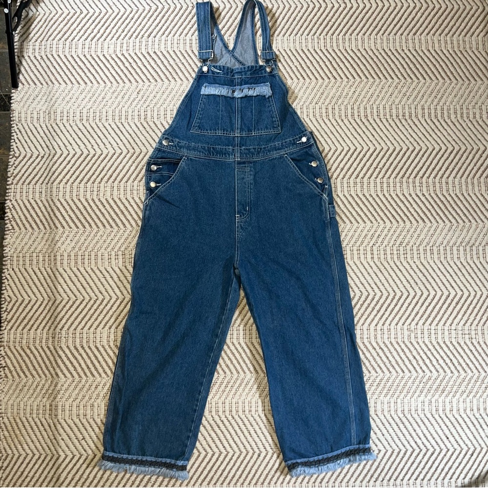 St. Joanne Denim Blue Overalls with Fringe Size Large Women's